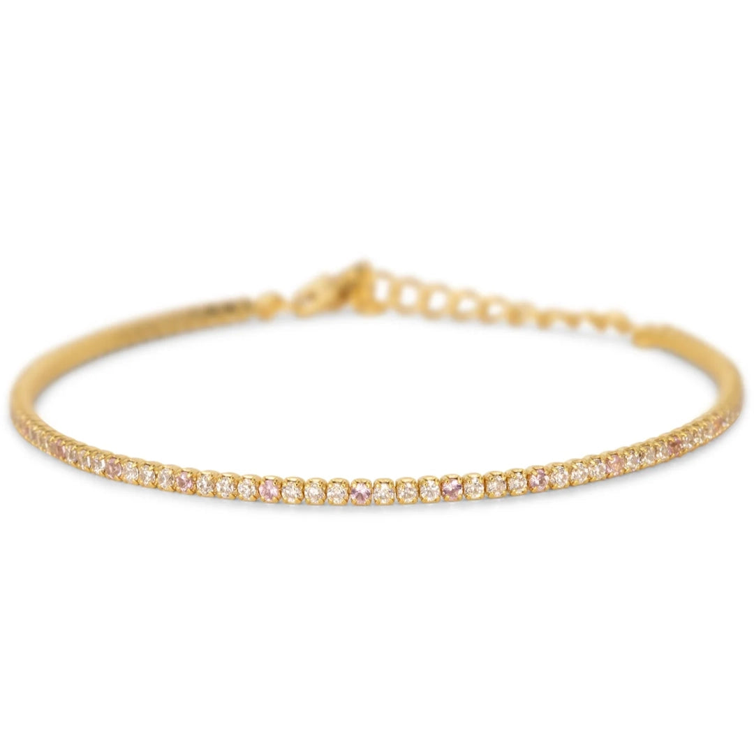 Bracciale Dilvdò Tennis 1.5mm Dorato Zirconi Bianco & Rosa