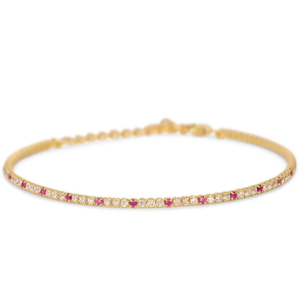 Bracciale Dilvdò Tennis 1.5mm Dorato Zirconi Bianco & Rubino