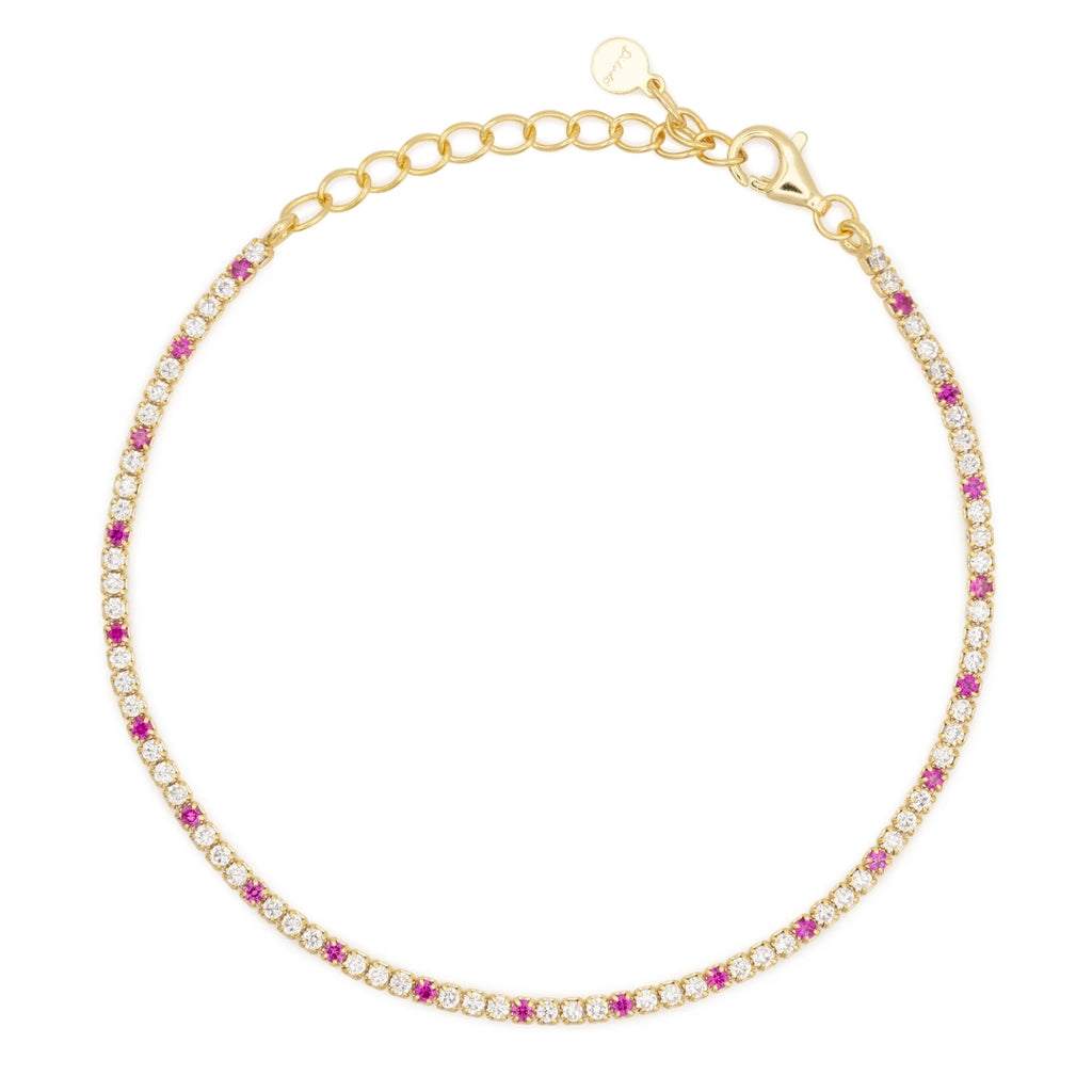 Bracciale Dilvdò Tennis 1.5mm Dorato Zirconi Bianco & Rubino
