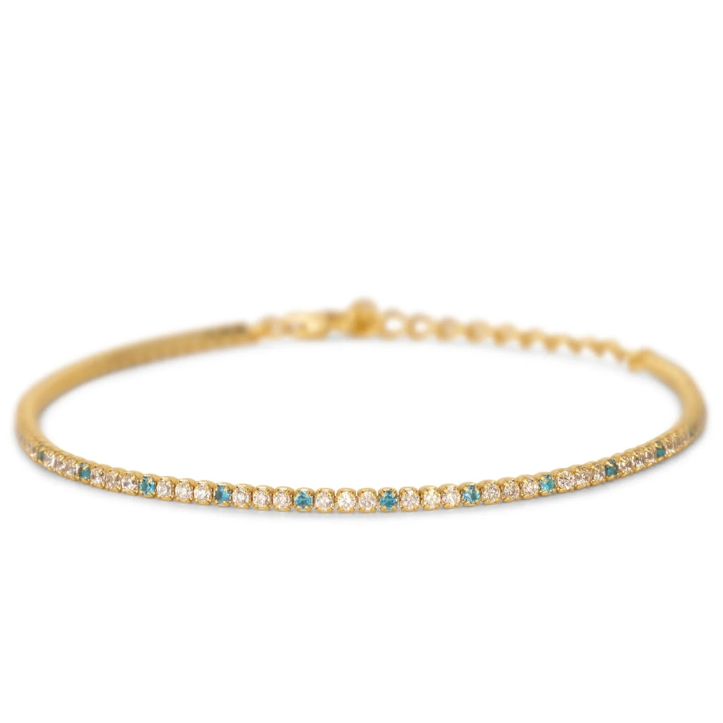 Bracciale Dilvdò Tennis 1.5mm Dorato Zirconi Bianco & Turchese