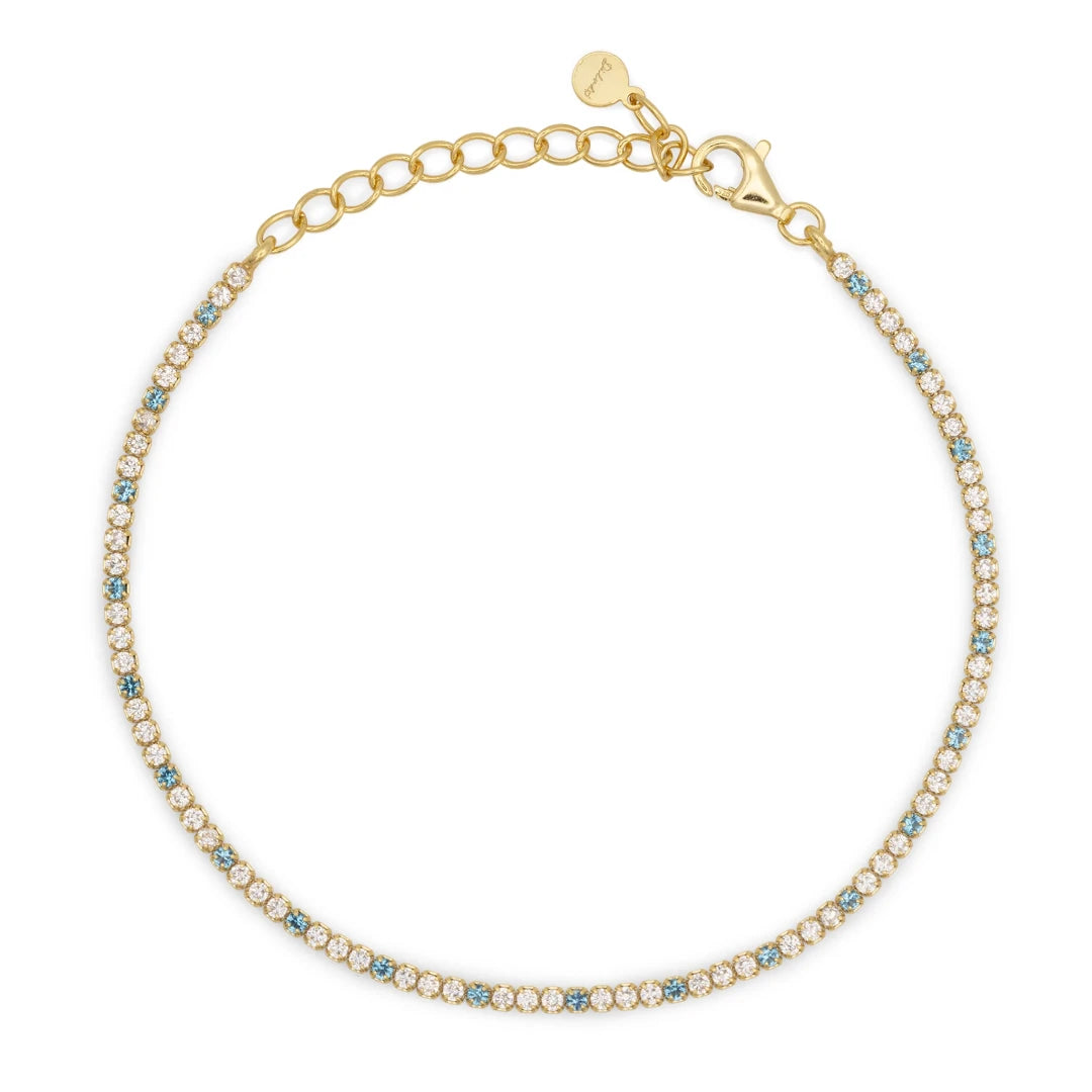 Bracciale Dilvdò Tennis 1.5mm Dorato Zirconi Bianco & Turchese