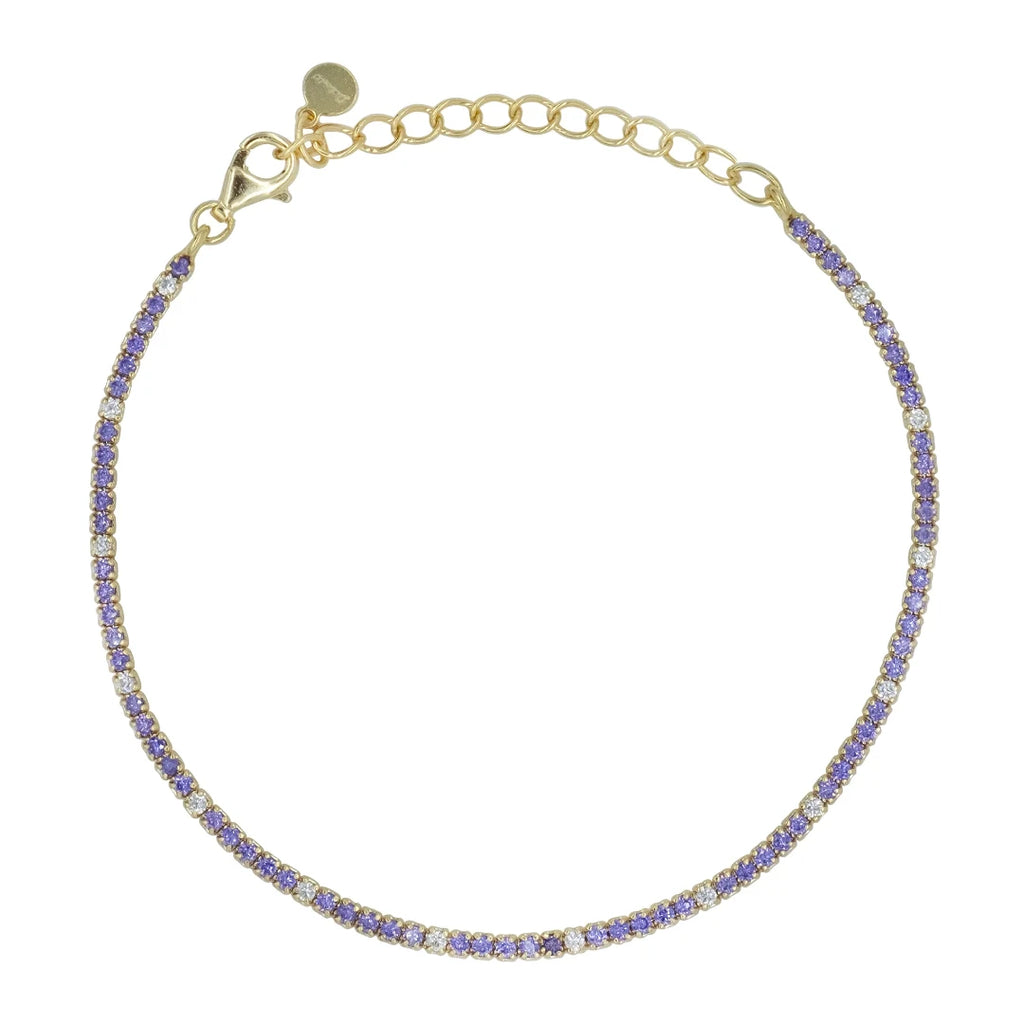 Bracciale Dilvdò Tennis 1.5mm Dorato Zirconi Lavanda & Bianco