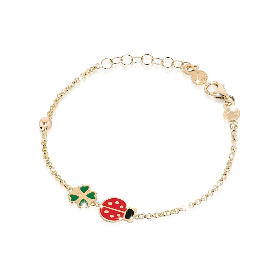 Bracciale Fortuna Coccinella e Quadrifoglio Oro Giallo LeBebé PMG032