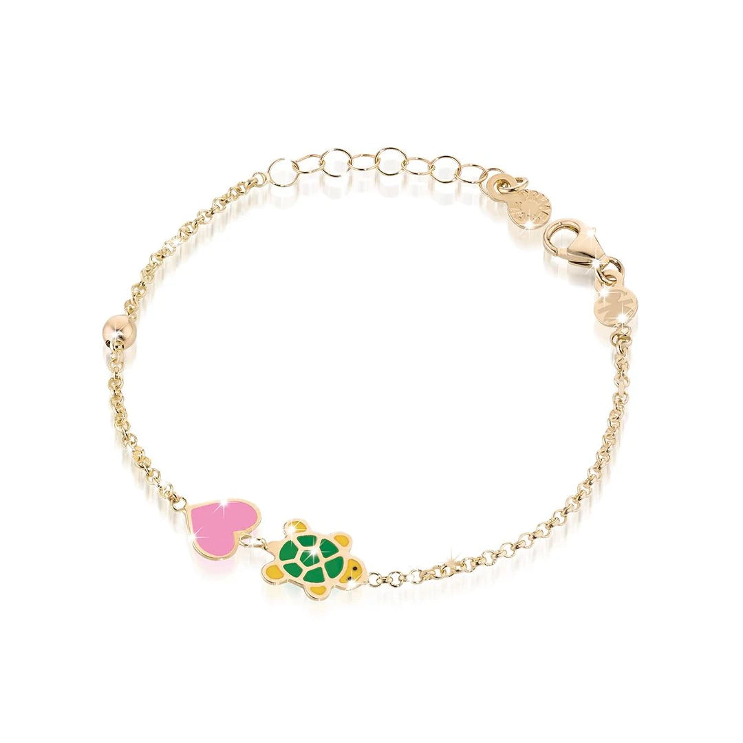 Bracciale Fortuna Tartaruga e Cuore Oro Giallo LeBebé PMG031