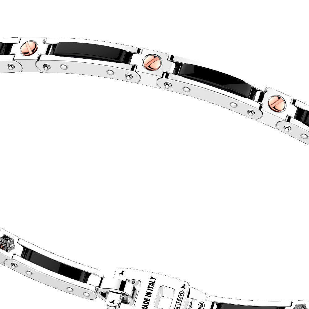 Bracciale Gioiello Argento 925‰ Oro Rosa 750‰ Ceramica Zancan KXB046R-N