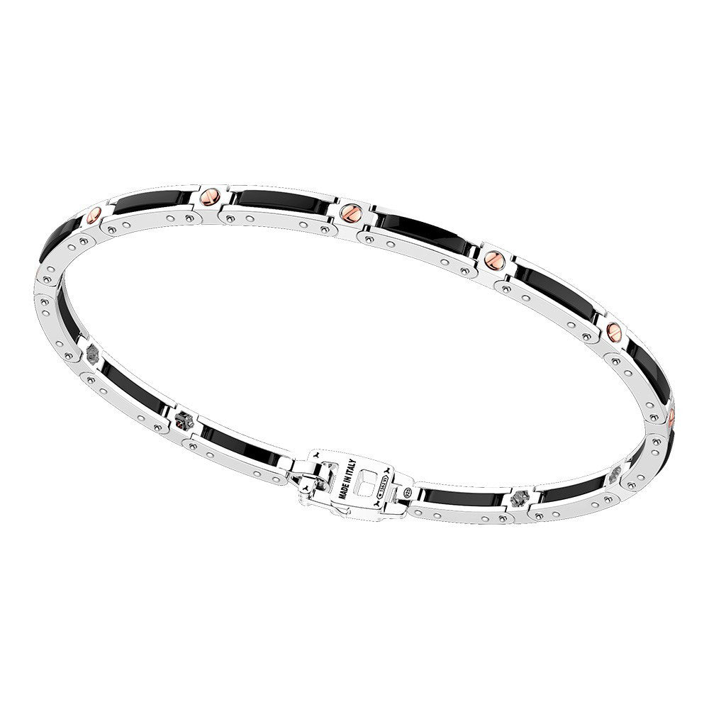 Bracciale Gioiello Argento 925‰ Oro Rosa 750‰ Ceramica Zancan KXB046R-N