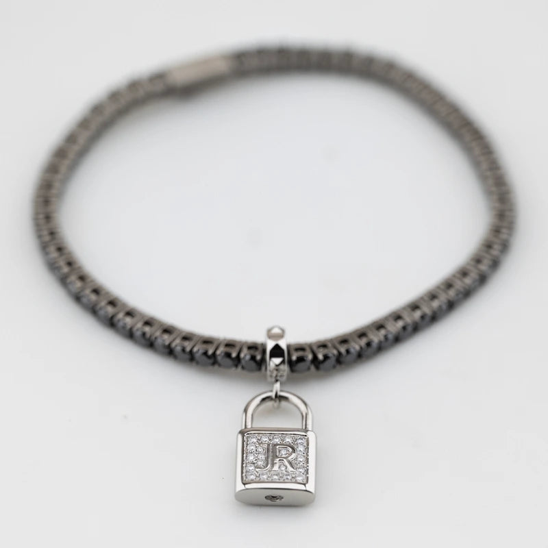 Bracciale John Richmond Tennis Titanio Diamanti Lab Neri e Bianchi Lucchetto JRTM08BB