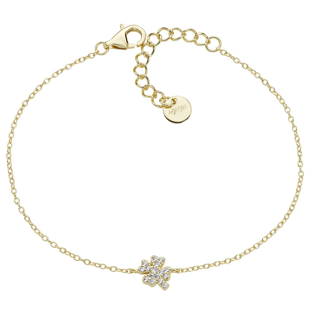 Bracciale Amen Mini Quadrifoglio Pavé Argento 925 Dorato BRQUPGBZ3
