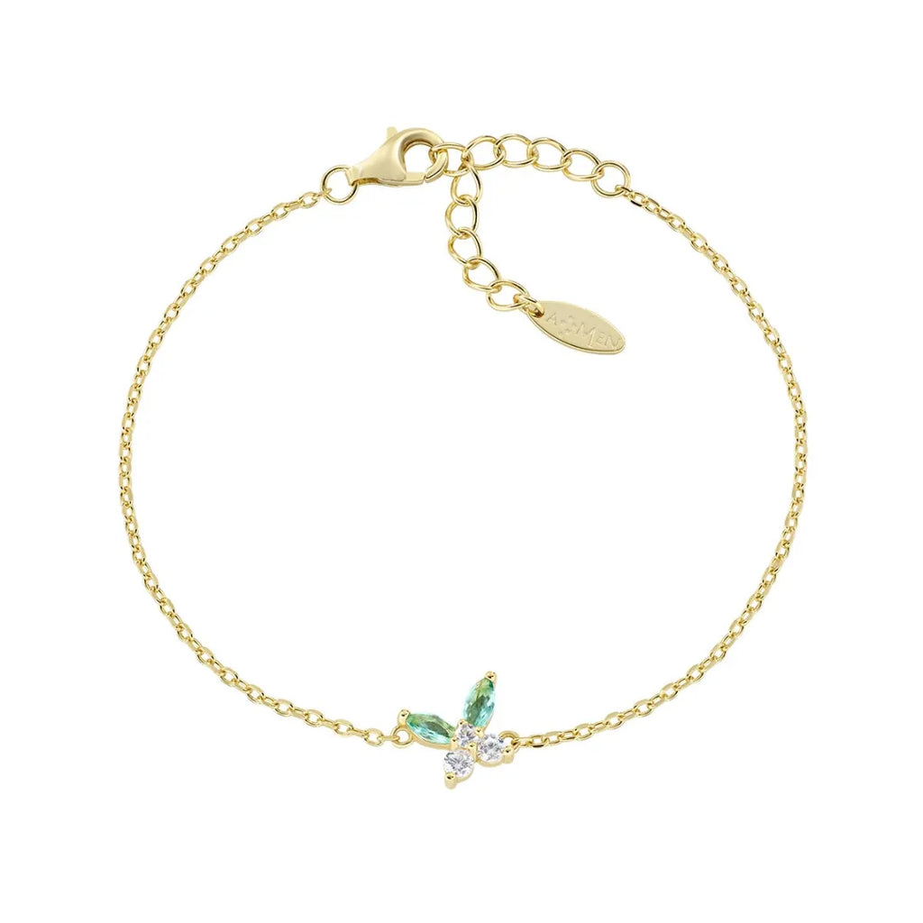 Bracciale Petali Verde Acqua Dorato in Argento BRBUTGBVA
