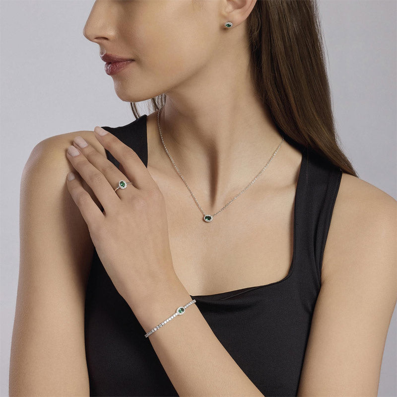 Bracciale Tennis Argento 925‰ Smeraldo Sintetico Ovale Cool Or Rétro Mabina Gioielli 533742-M