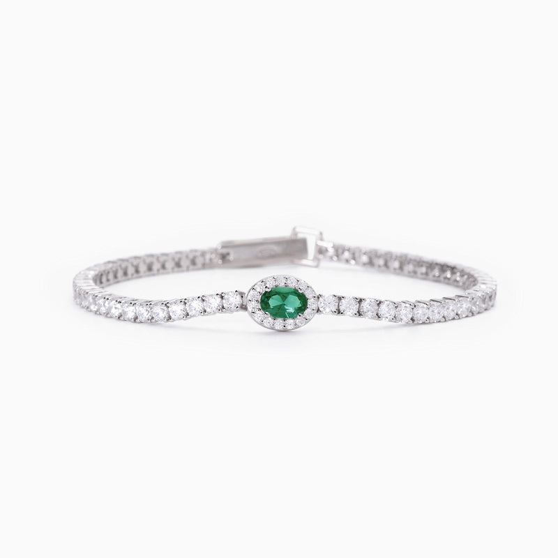 Bracciale Tennis Argento 925‰ Smeraldo Sintetico Ovale Cool Or Rétro Mabina Gioielli 533742-M