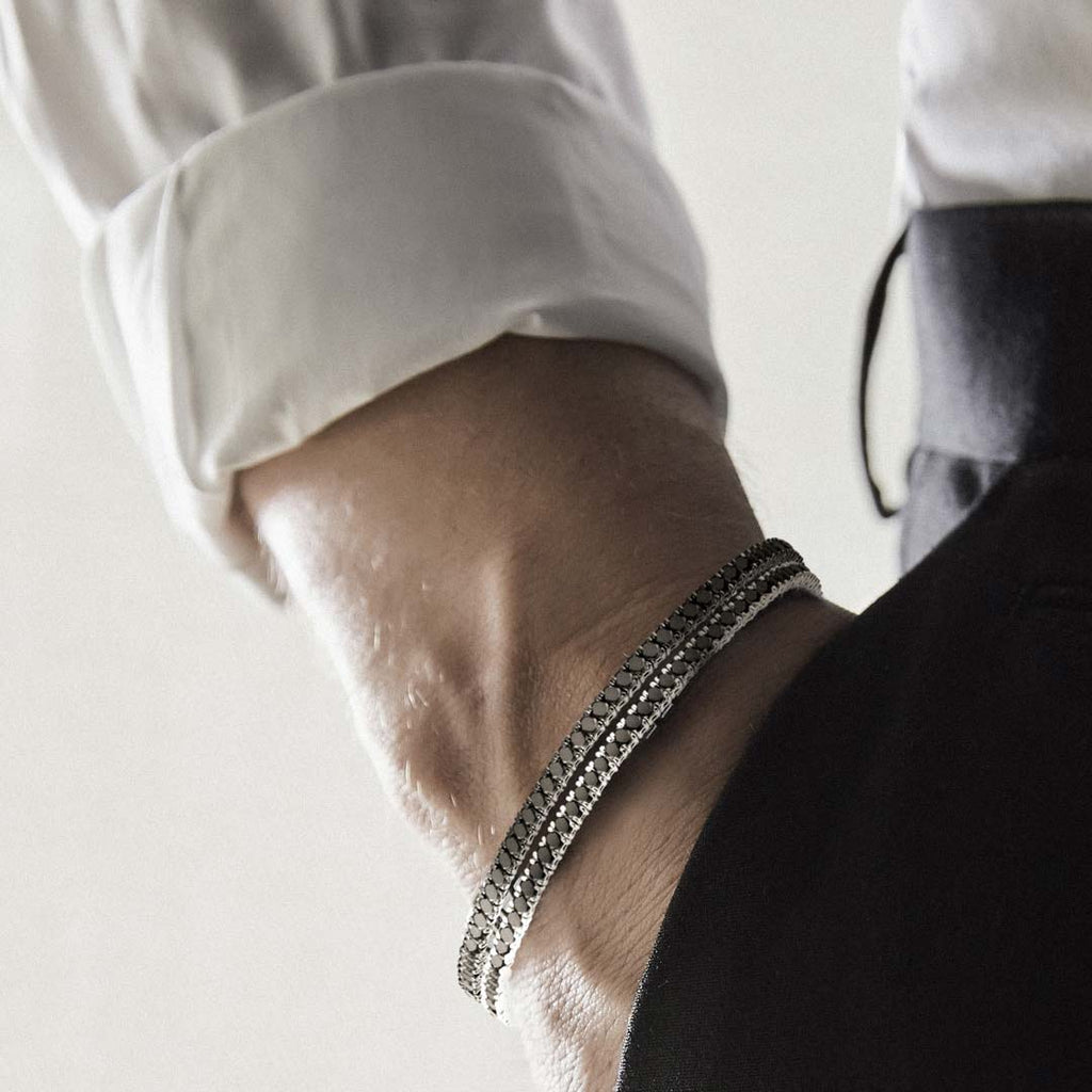 Bracciale Tennis Comete Uomo Argento Brunito Zirconi Neri UBR 899 M19