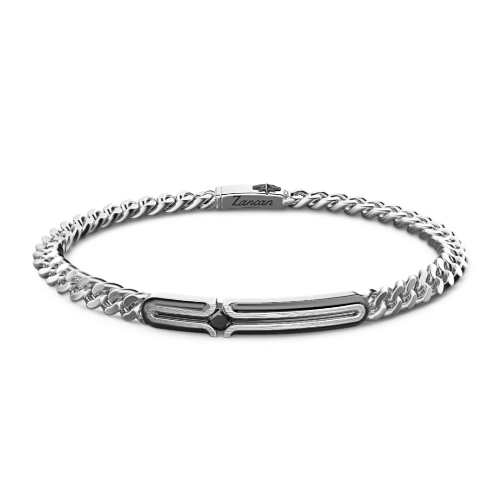 Bracciale Grumetta Argento 925‰ Targa e Pietra Nera Zancan ESB087