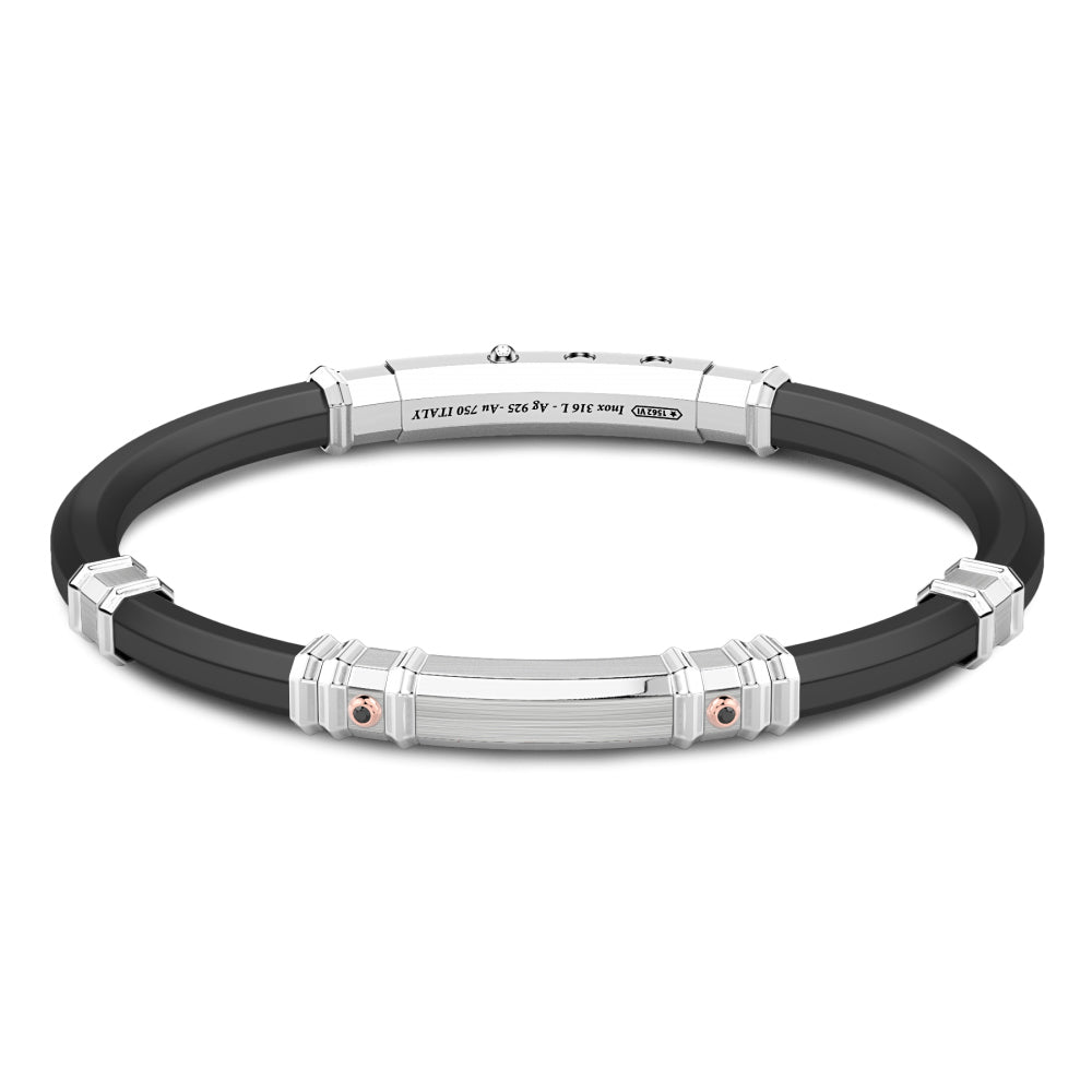 Bracciale Caucciù Nero Argento 925‰ e Oro Rosa 750‰ Zancan EXB976R-N