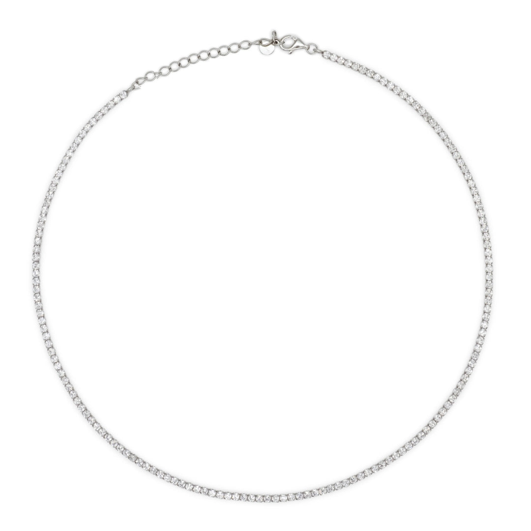 Chocker Dilvdò Tennis Argento Zirconi Bianchi