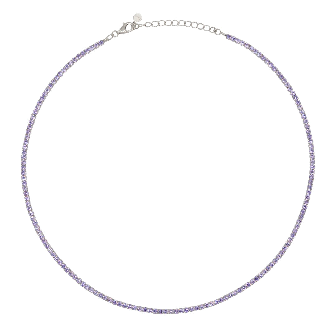 Chocker Dilvdò Tennis Argento Zirconi Lavanda