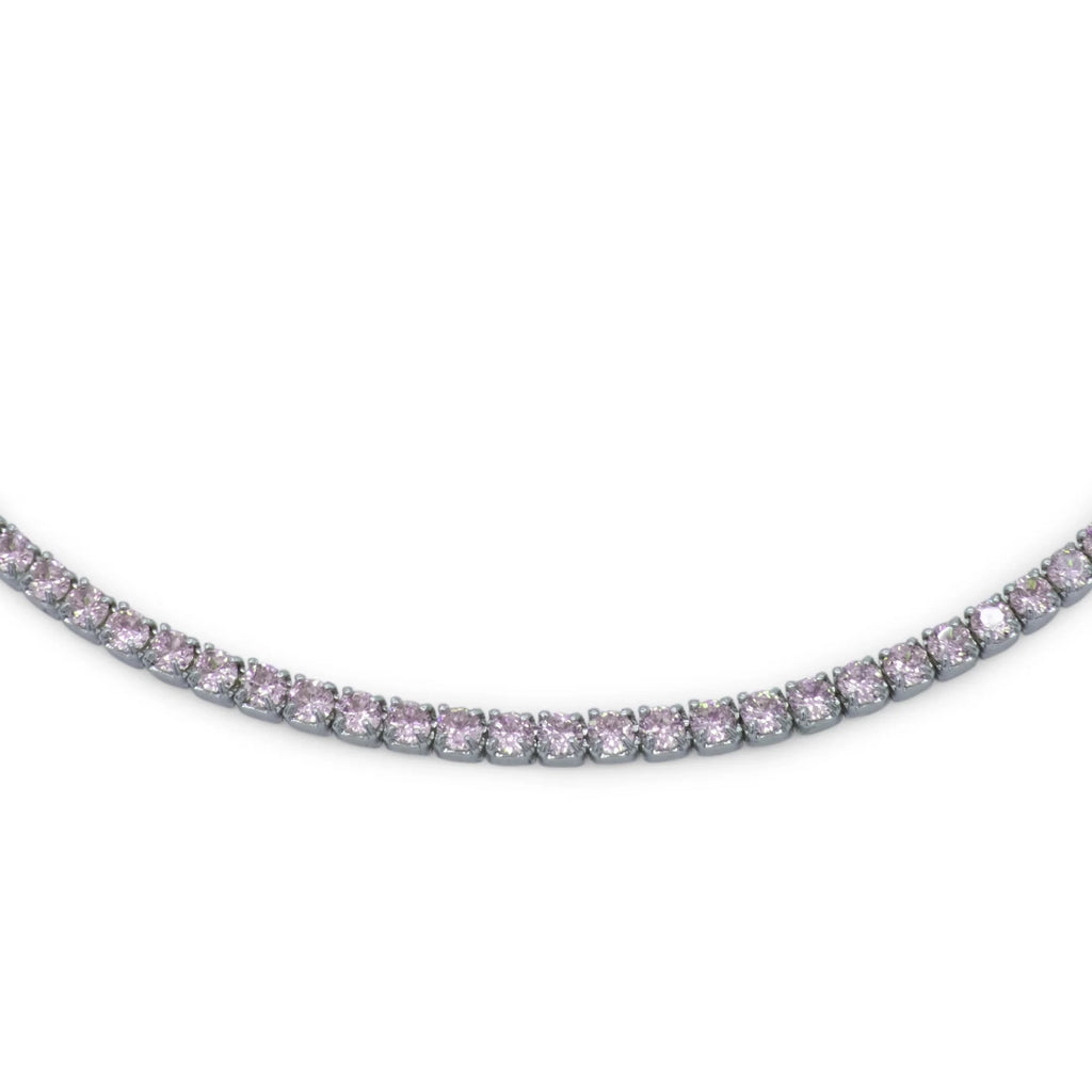 Chocker Dilvdò Tennis Argento Zirconi Rosa