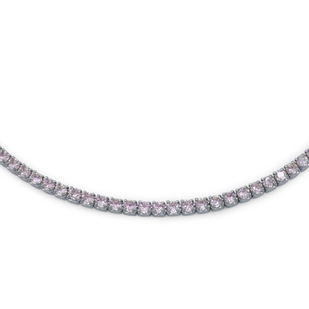 Chocker Dilvdò Tennis Argento Zirconi Rosa