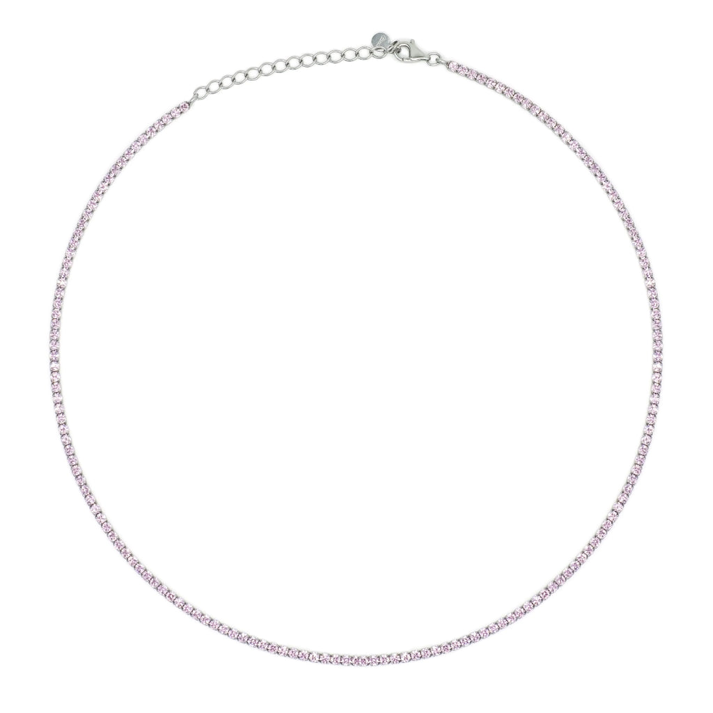 Chocker Dilvdò Tennis Argento Zirconi Rosa