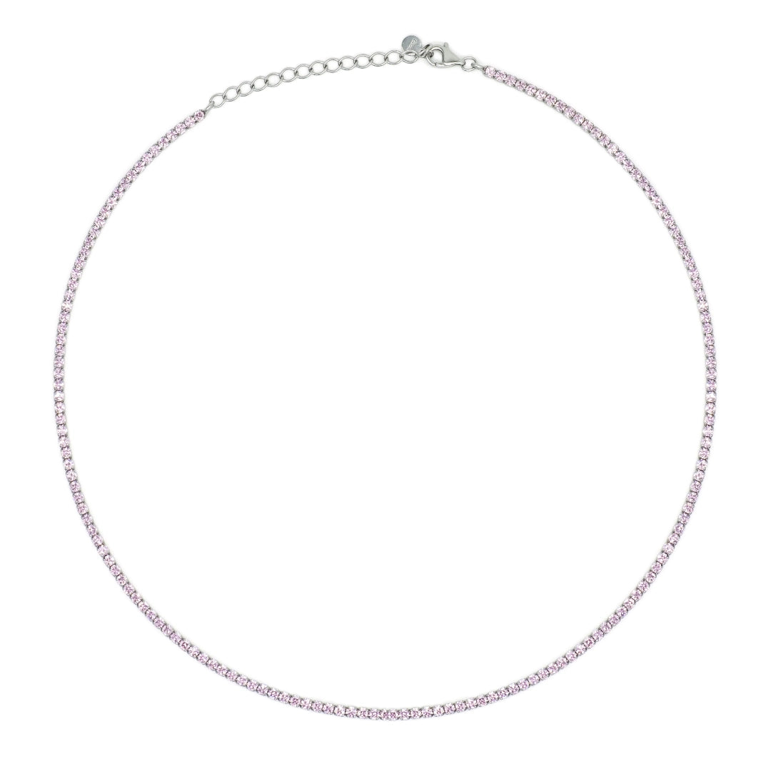 Chocker Dilvdò Tennis Argento Zirconi Rosa