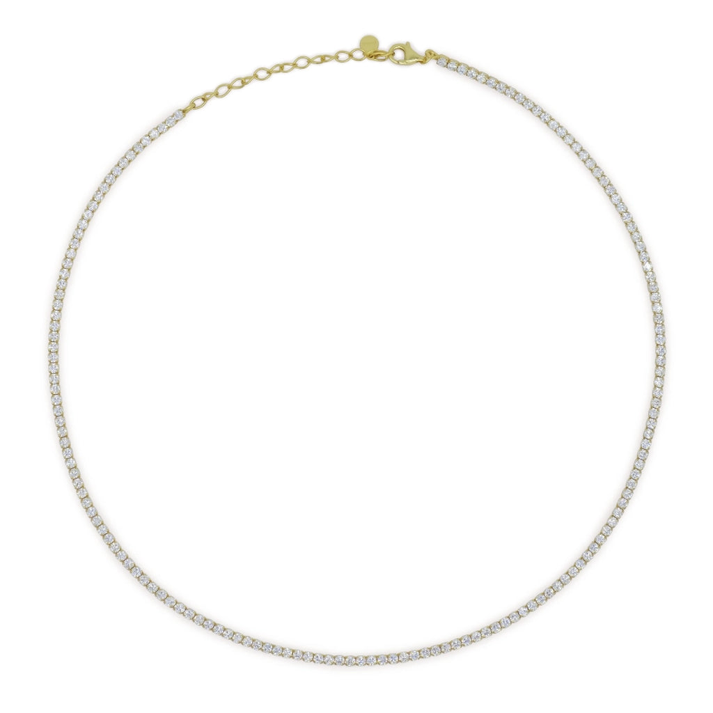 Chocker Dilvdò Tennis Dorato Zirconi Bianchi