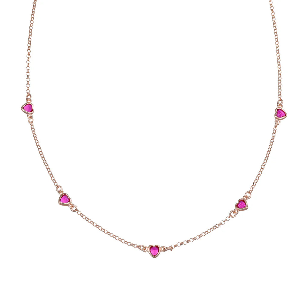 Collana Amen Cinque Cuori Rubino Zirconi Rossi Argento 925 Rosé CLCUSERRZ