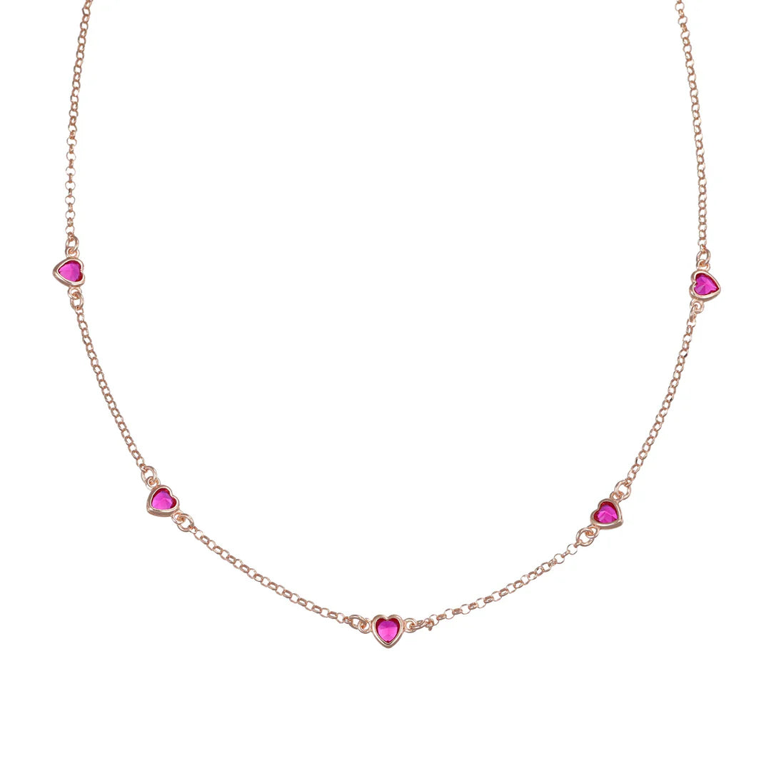 Collana Amen Cinque Cuori Rubino Zirconi Rossi Argento 925 Rosé CLCUSERRZ