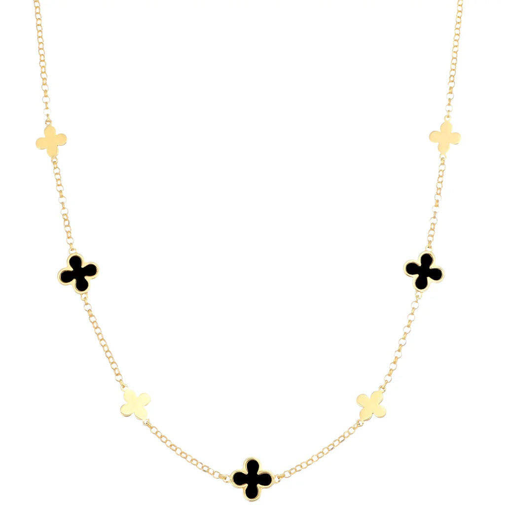 Collana Amen Fiori di Madreperla Nera Argento 925 Dorato CLFIMPGN1