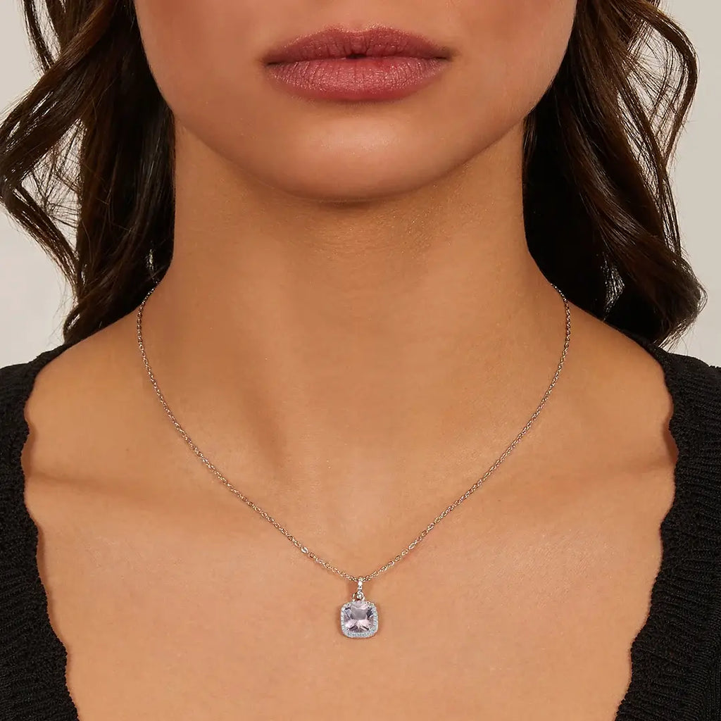 Collana Amen Lady Con Morganite Taglio Radiant e Zirconi Bianchi Argento 925 CLQUABBMOZ