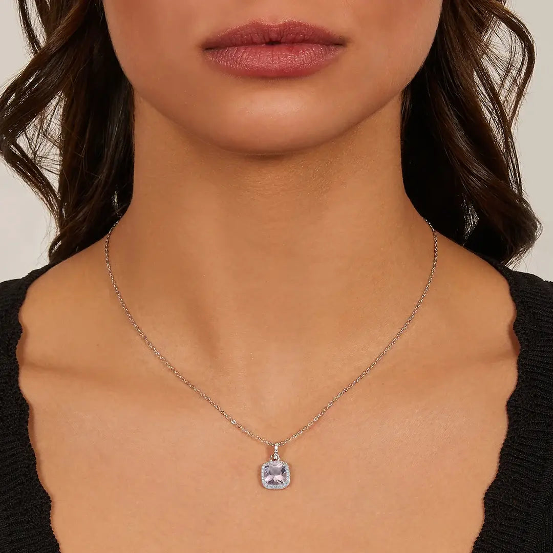 Collana Amen Lady Con Morganite Taglio Radiant e Zirconi Bianchi Argento 925 CLQUABBMOZ