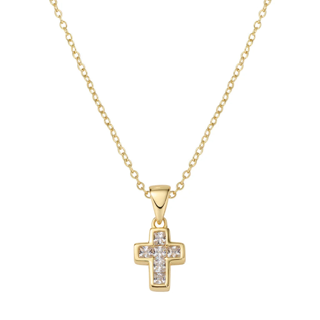 Collana Amen Mini Croce con Zirconi Bianchi Argento 925 Dorata CLCCGBZ3