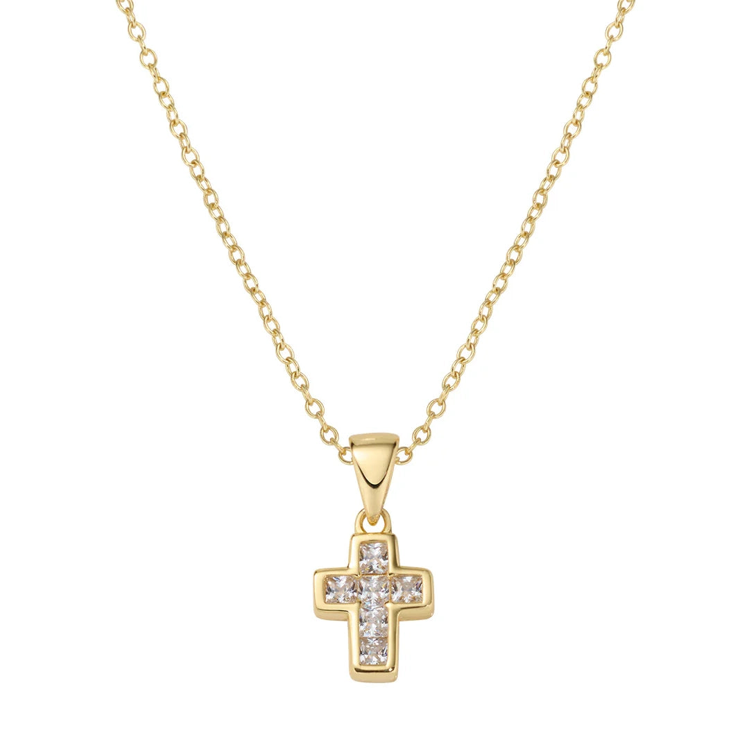 Collana Amen Mini Croce con Zirconi Bianchi Argento 925 Dorata CLCCGBZ3