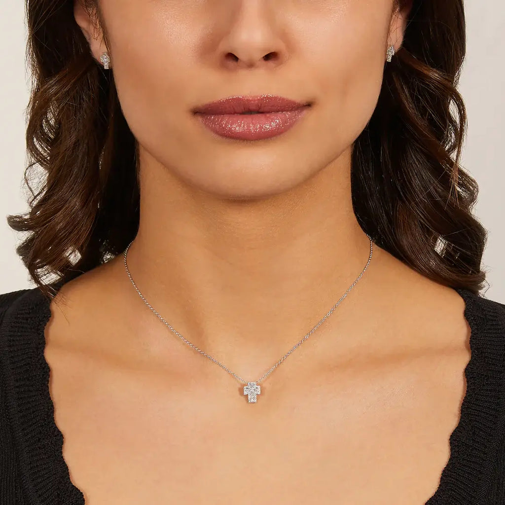 Collana Amen Mini Doppia Croce con Zirconi Bianchi Argento 925 CLCRREBBBZ3