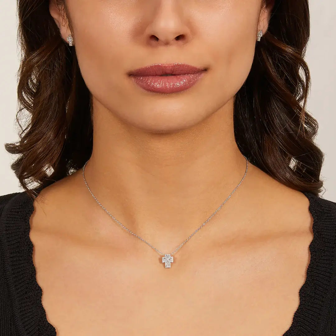 Collana Amen Mini Doppia Croce con Zirconi Bianchi Argento 925 CLCRREBBBZ3