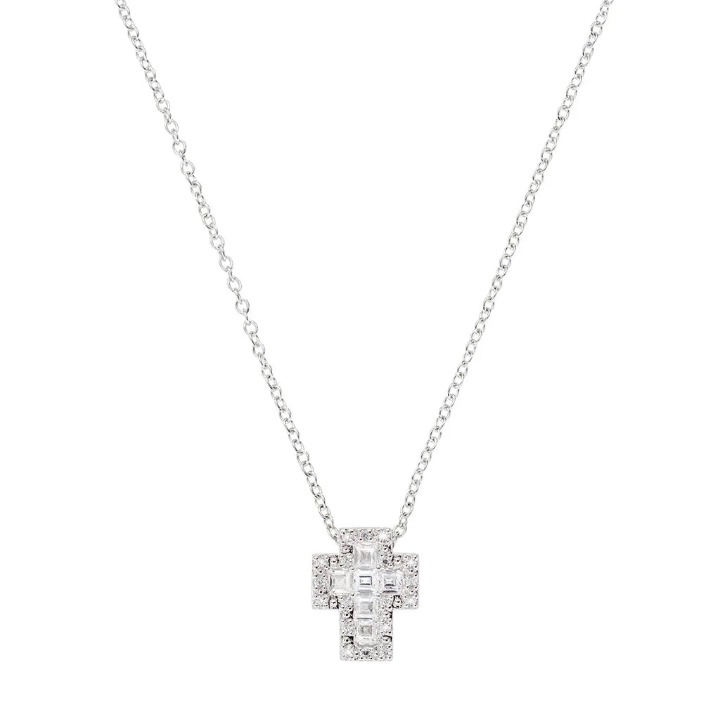 Collana Amen Mini Doppia Croce con Zirconi Bianchi Argento 925 CLCRREBBBZ3