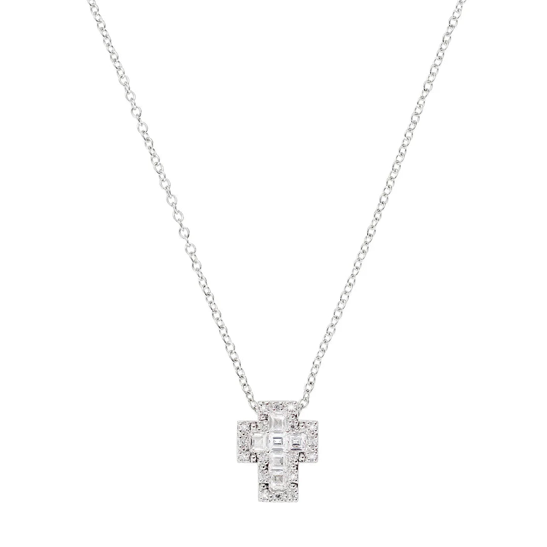 Collana Amen Mini Doppia Croce con Zirconi Bianchi Argento 925 CLCRREBBBZ3