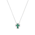 Collana Amen Mini Doppia Croce con Zirconi Bianchi e Verde Argento 925 CLCRREBBVZ3