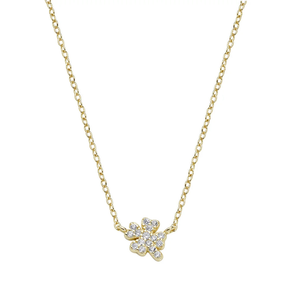 Collana Amen Mini Quadrifoglio Pavé Argento 925 Dorata CLQUPGBZ3