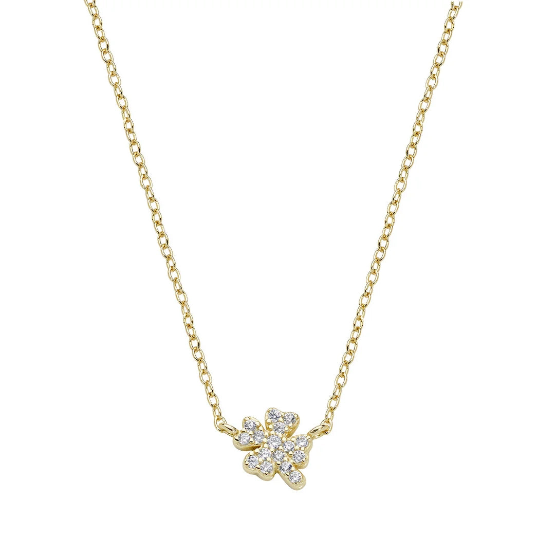 Collana Amen Mini Quadrifoglio Pavé Argento 925 Dorata CLQUPGBZ3