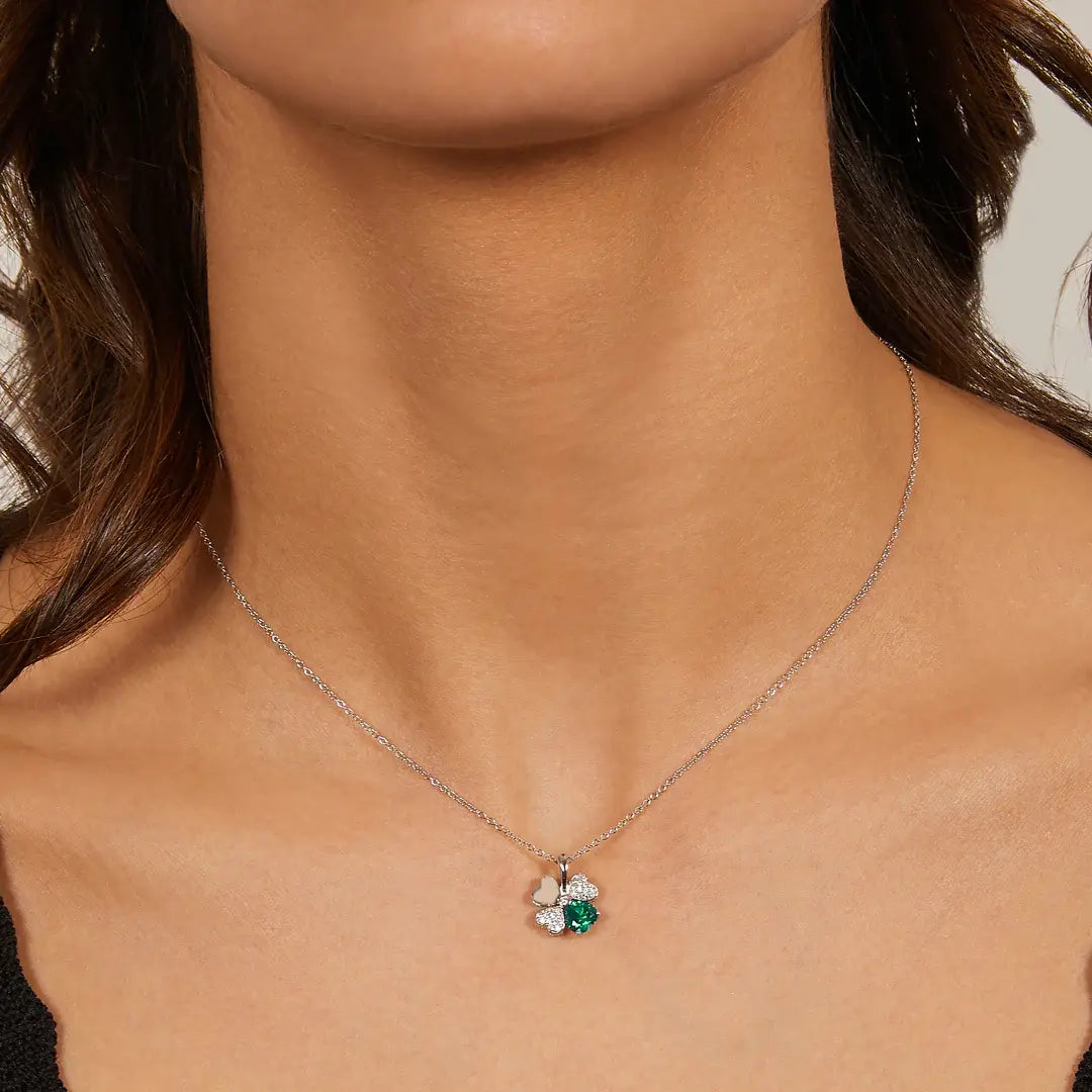 Collana Amen Quadricuore Argento 925 Rodio e Zirconi Bianchi e Verdi CLPQUBV