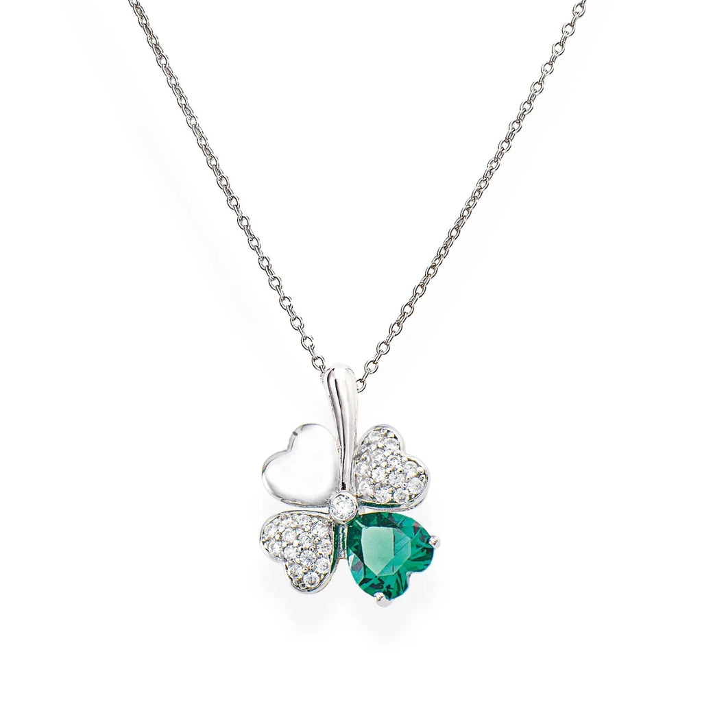 Collana Amen Quadricuore Argento 925 Rodio e Zirconi Bianchi e Verdi CLPQUBV