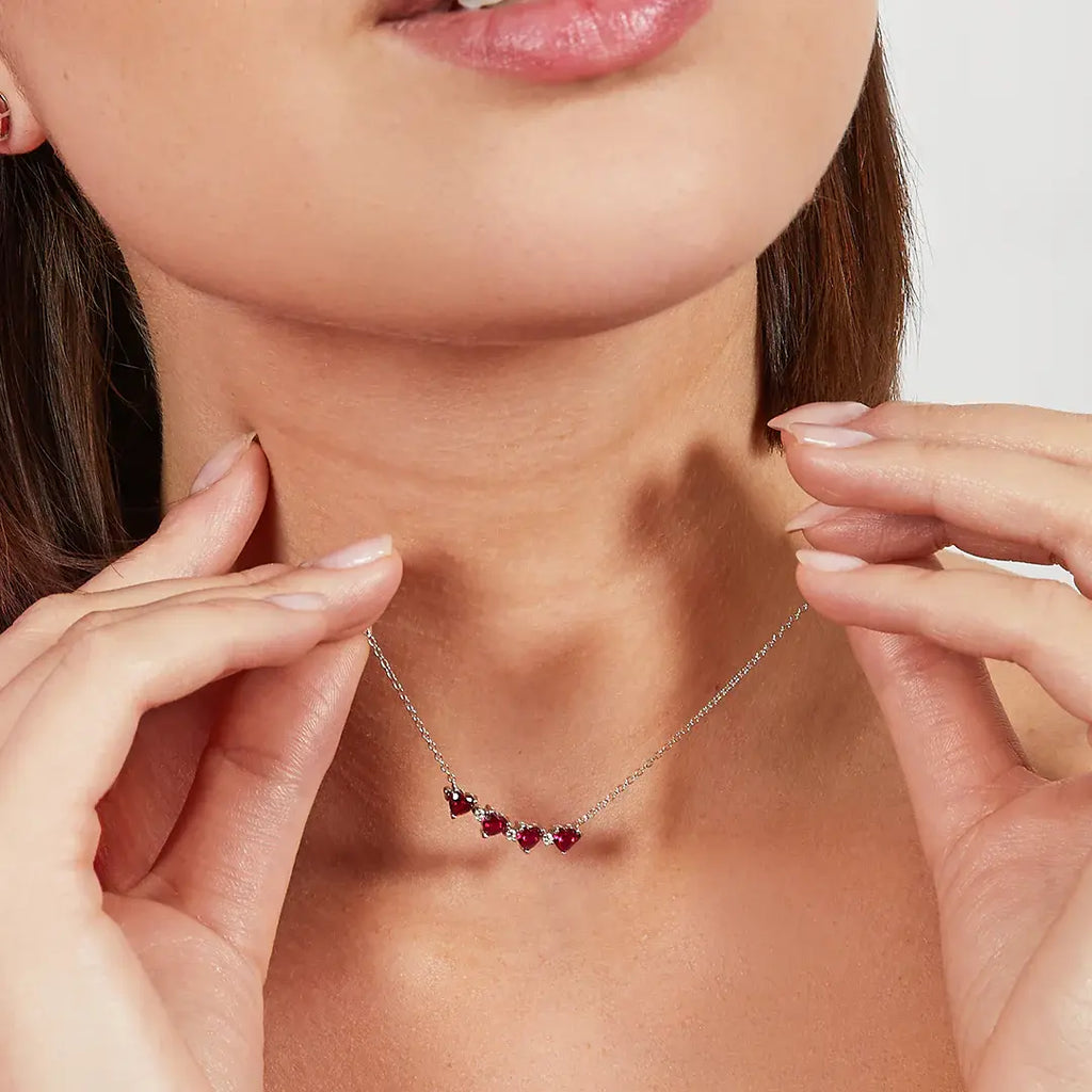 Collana Amen Quadricuore Magnetico Rosso Argento 925 CLPMHBR
