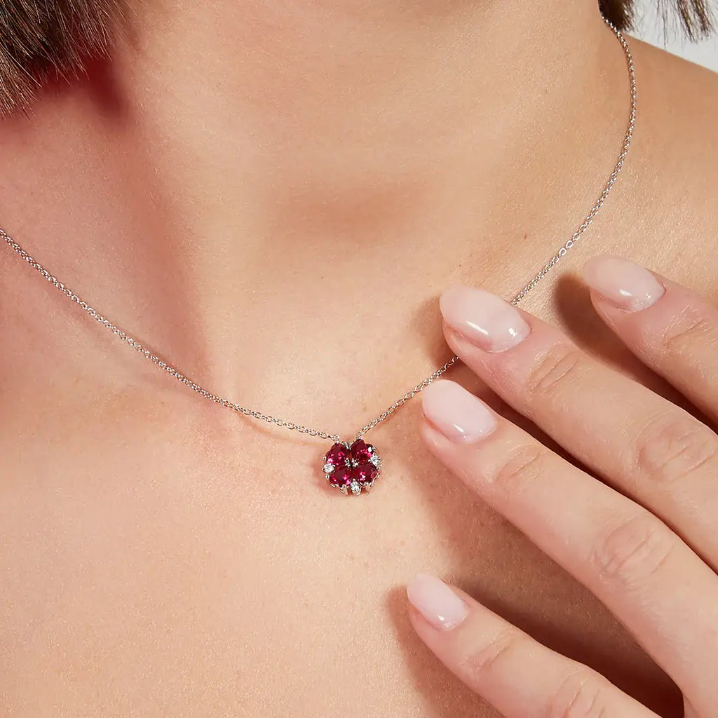 Collana Amen Quadricuore Magnetico Rosso Argento 925 CLPMHBR