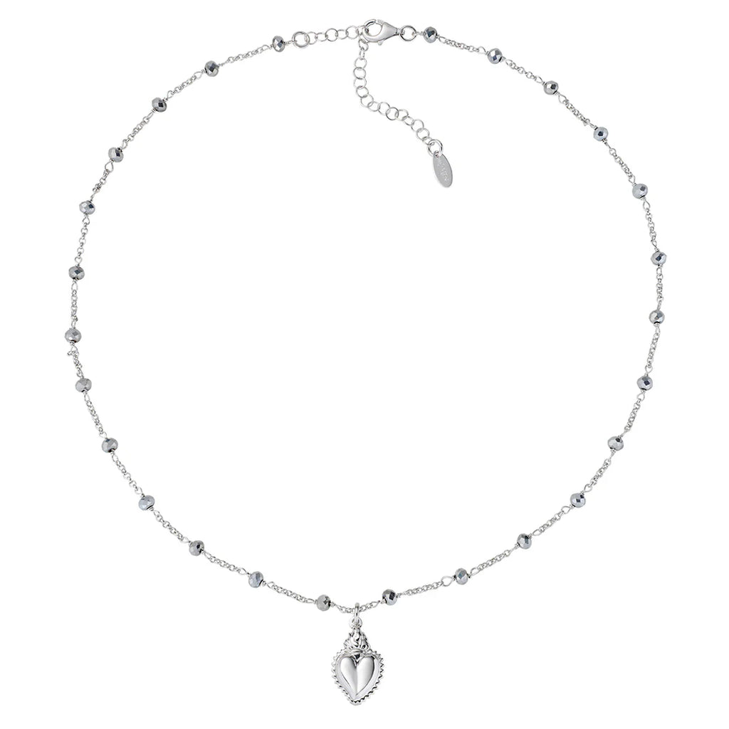 Collana Amen Sacro Cuore con Cristalli Grigi Argento 925 CLSCGBG