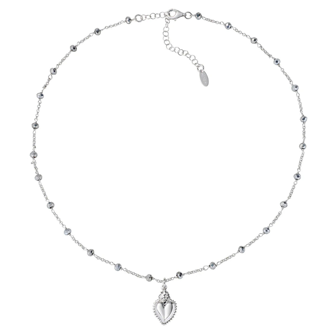 Collana Amen Sacro Cuore con Cristalli Grigi Argento 925 CLSCGBG