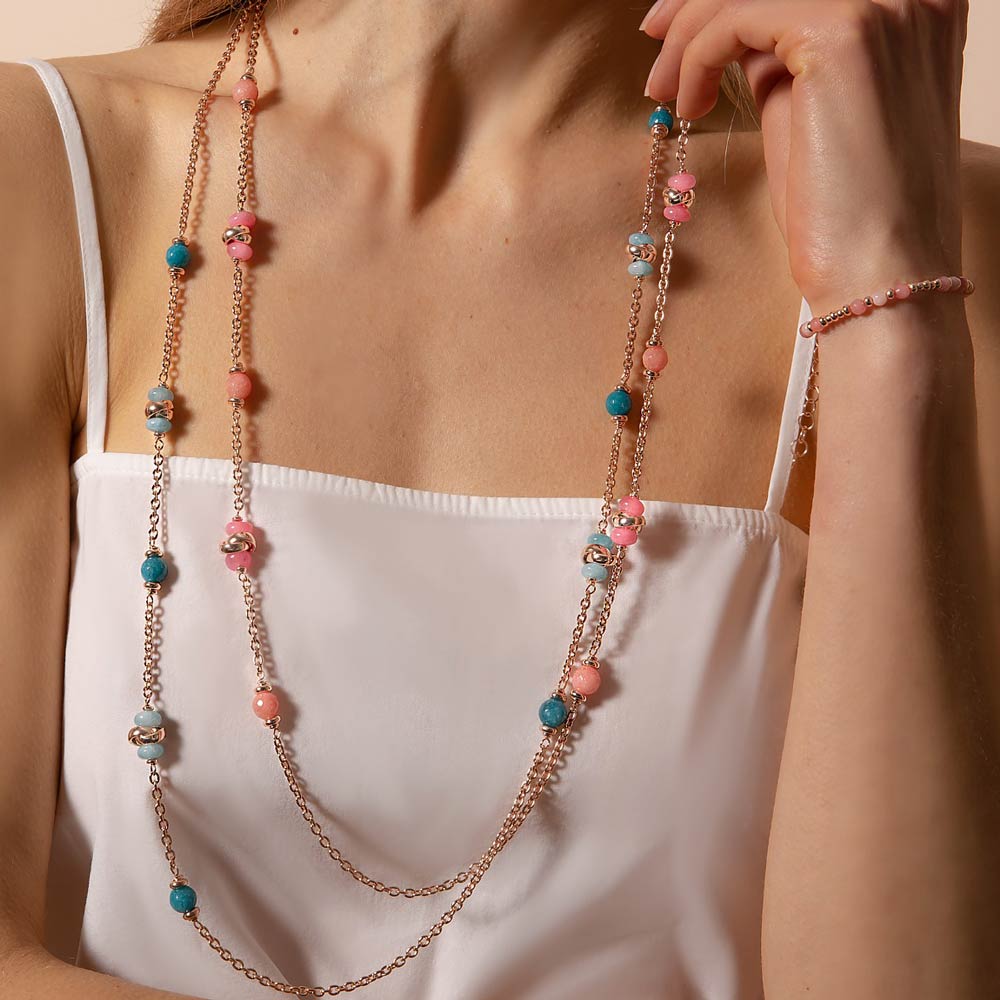 Collana Bronzallure Lunga Pietre Naturali Rosa WSBZ02249.MUL-RH