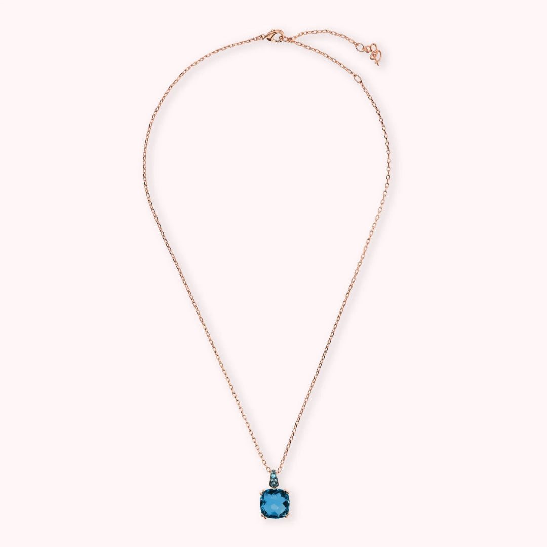 Collana Catena Rolo con Prisma Gem Quadrata e Pavé Blu WSBZ02180.BLUE
