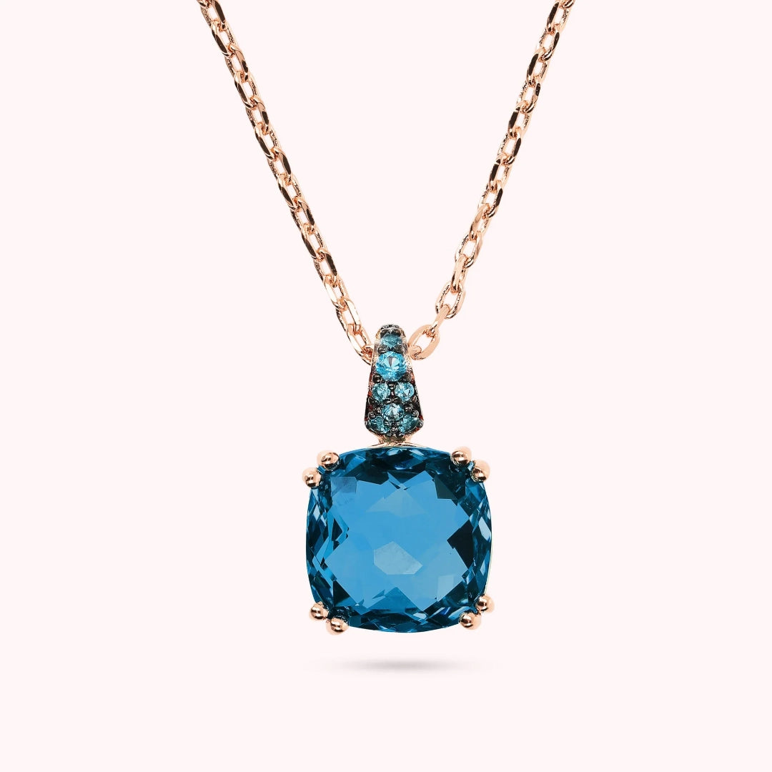 Collana Catena Rolo con Prisma Gem Quadrata e Pavé Blu WSBZ02180.BLUE