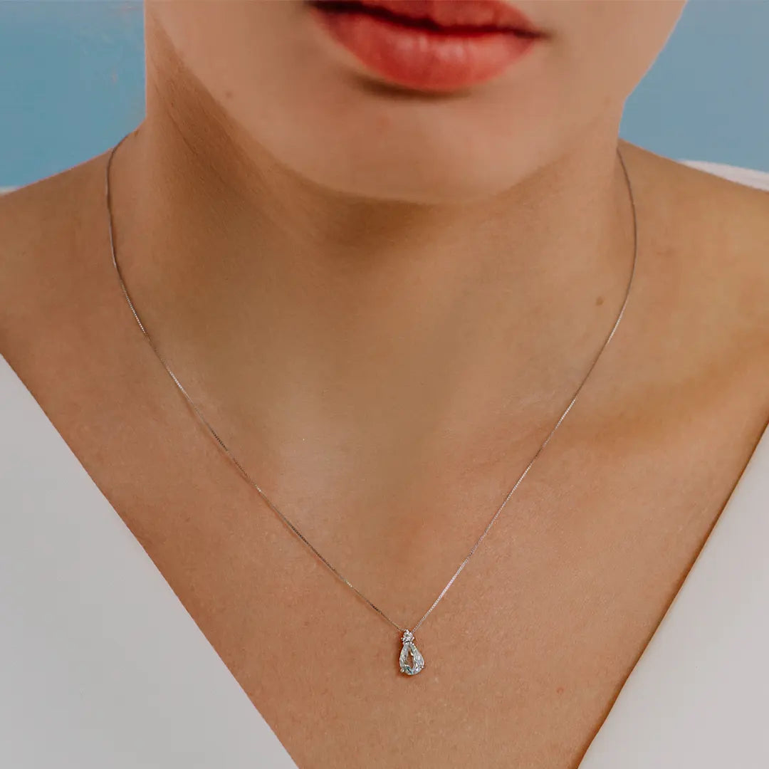 Collana Comete Gioielli Fantasia Di Acquamarina Oro Bianco 18k Diamanti e Acquamarina GLQ 279