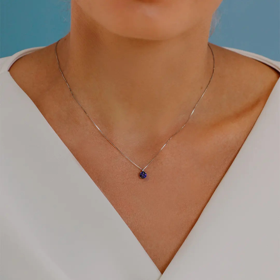 Collana Comete Gioielli Oro Bianco 18k Diamante e Zaffiro Blu Tondo GLB 1388